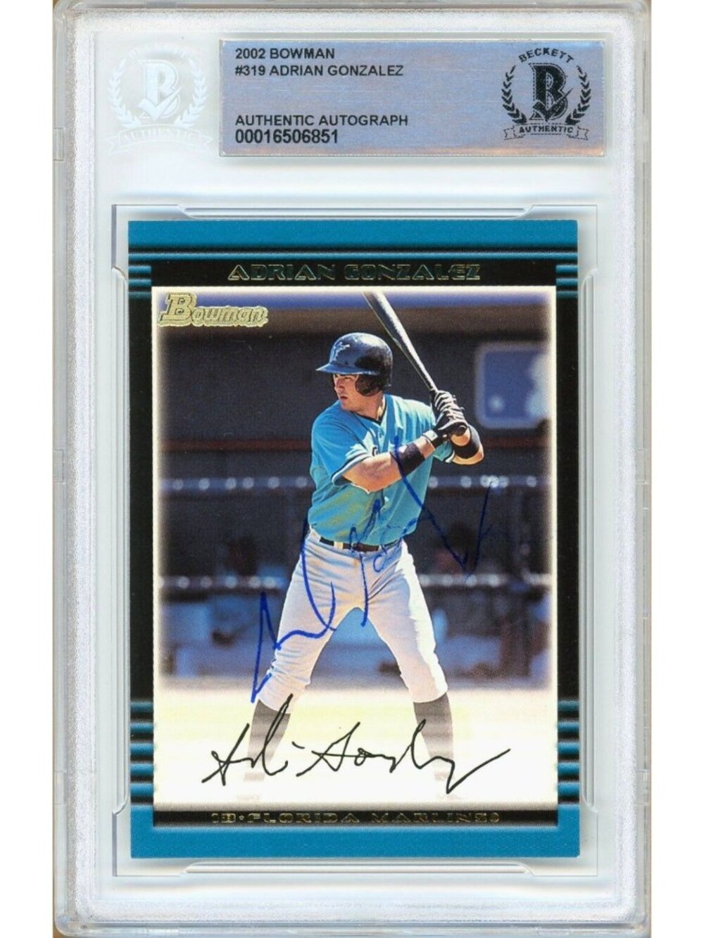 Adrian Gonzalez Signed 2002 Bowman #319 Florida Marlins Slabbed Auto Card
